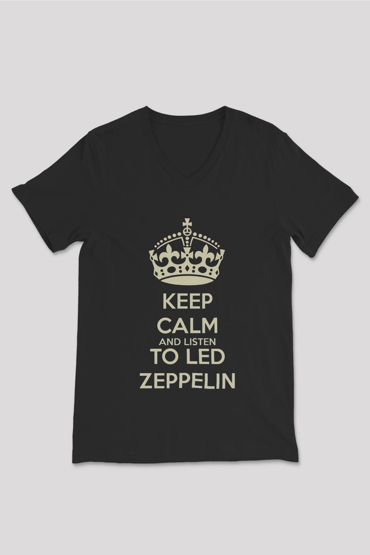 Led Zeppelin Keep Calm And Listen To Led Zeppelin Siyah Unisex V Yaka Tişört T-Shirt