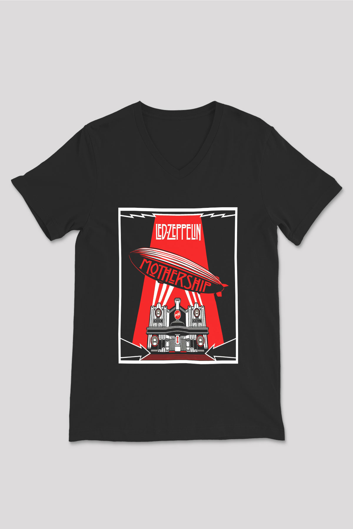 Led Zeppelin Mothership Siyah Unisex V Yaka Tişört T-Shirt