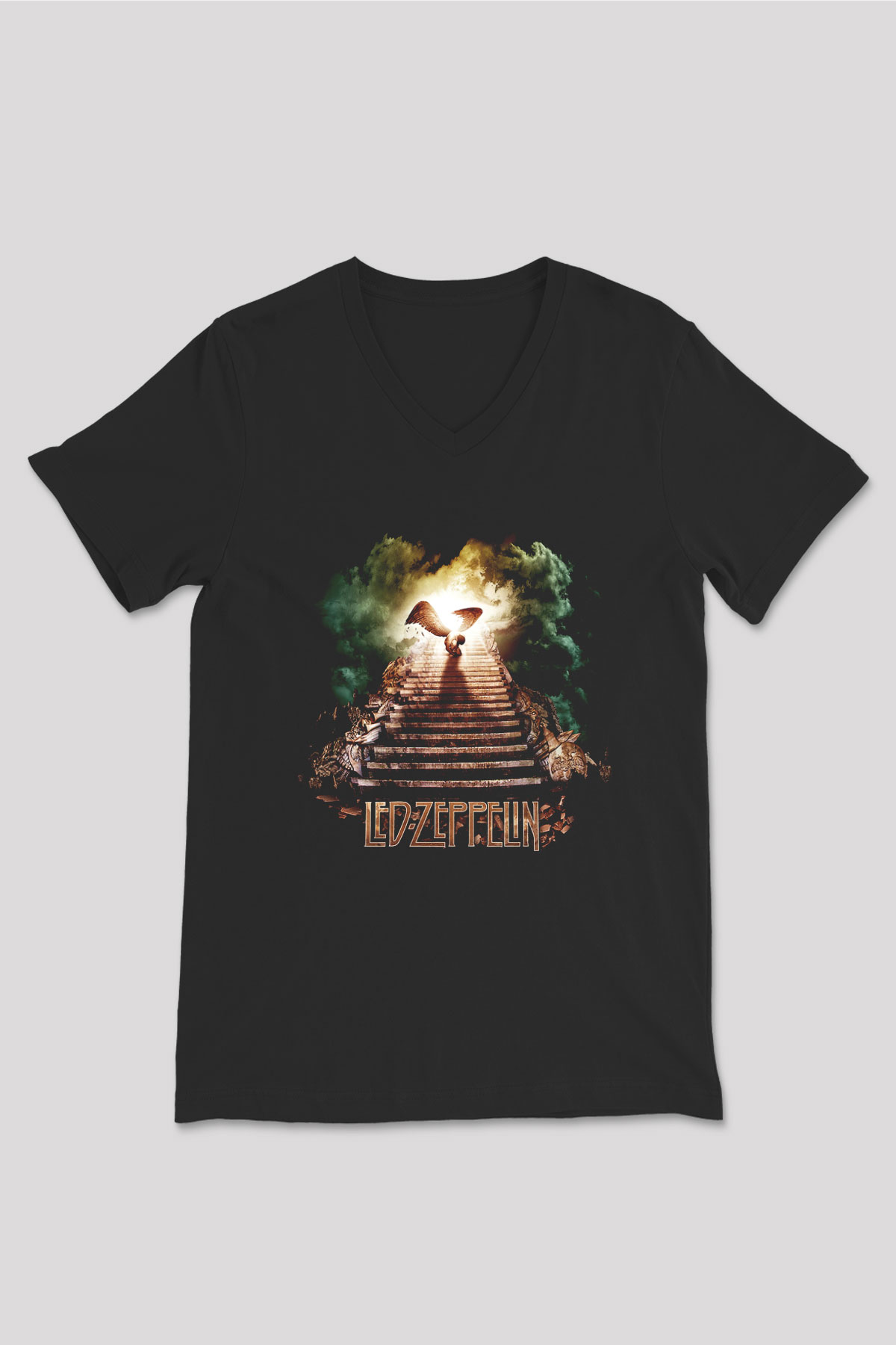 Led Zeppelin Siyah Unisex V Yaka Tişört T-Shirt