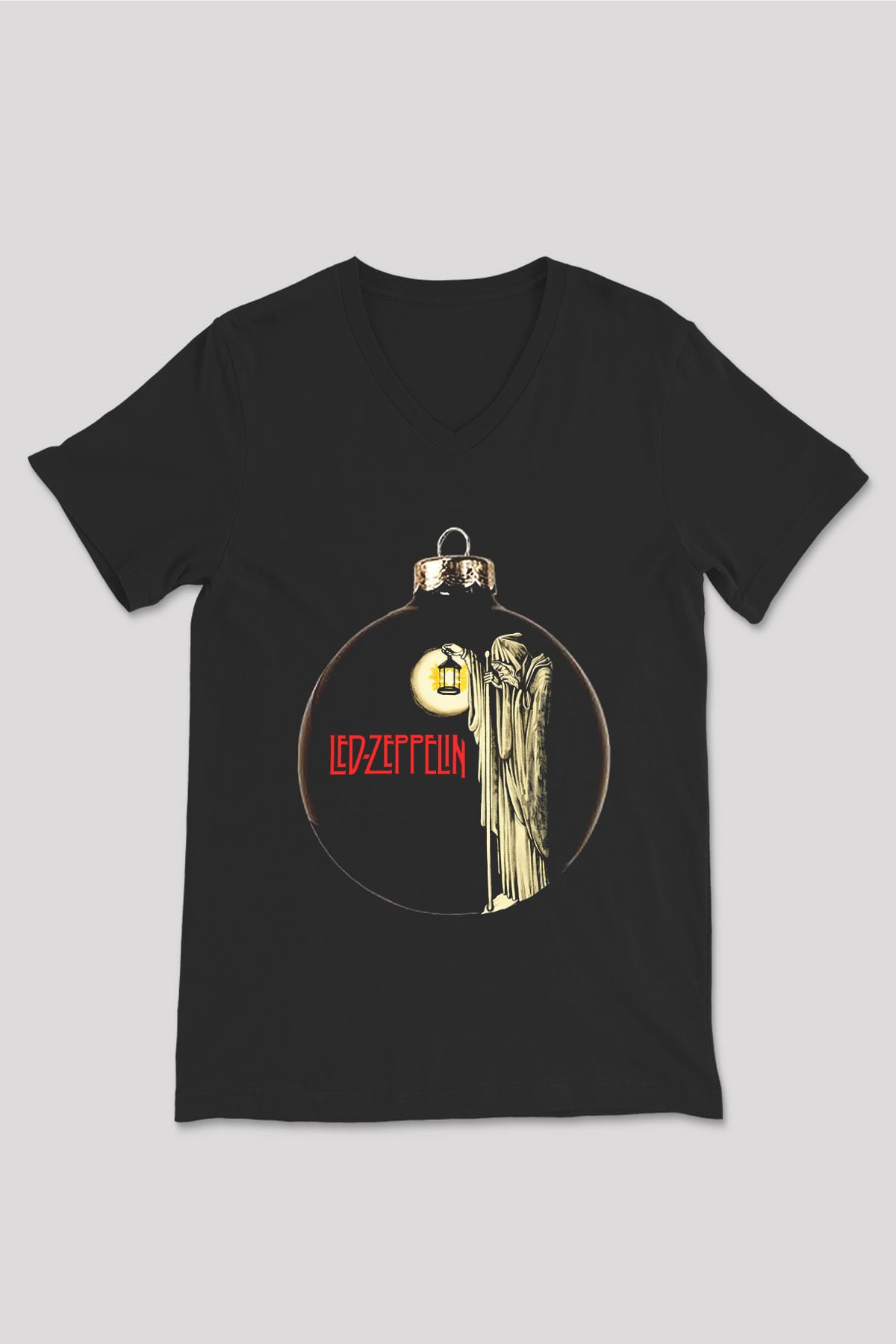 Led Zeppelin Siyah Unisex V Yaka Tişört T-Shirt
