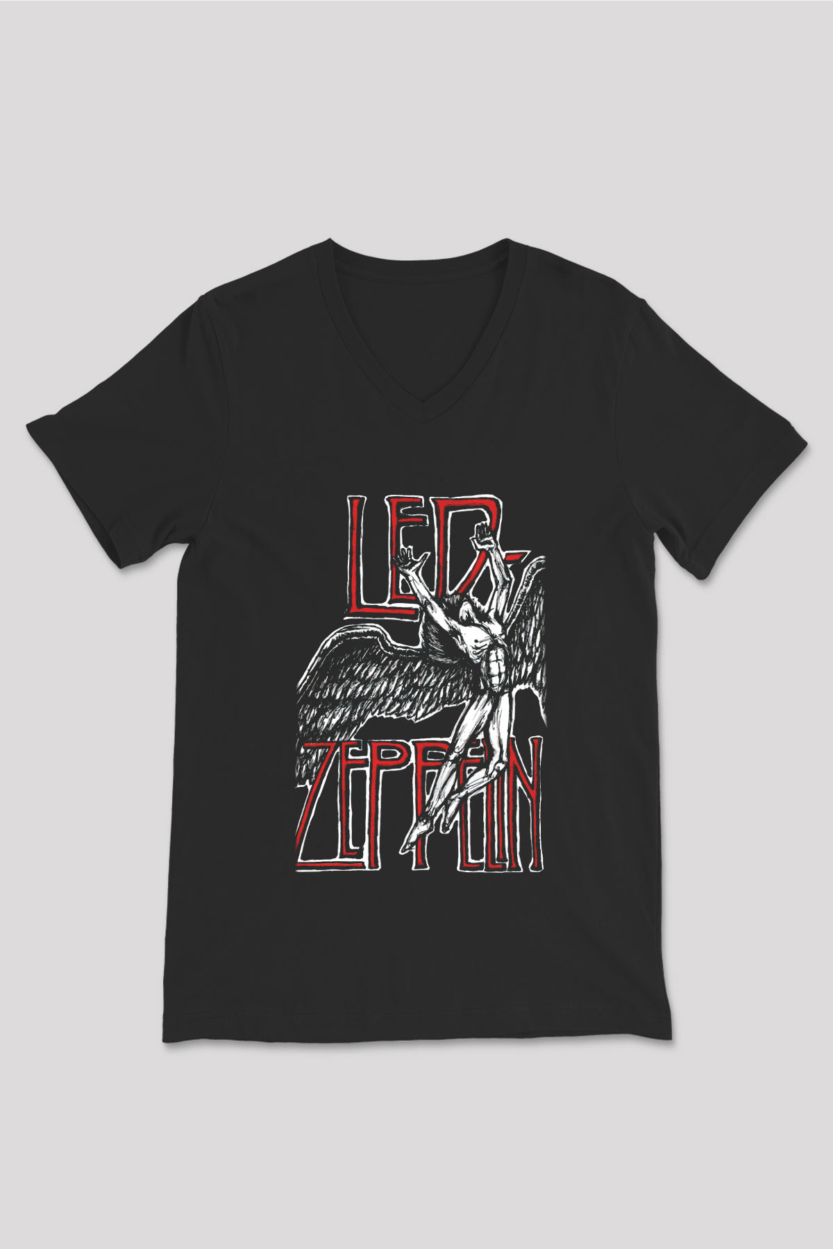 Led Zeppelin Siyah Unisex V Yaka Tişört T-Shirt