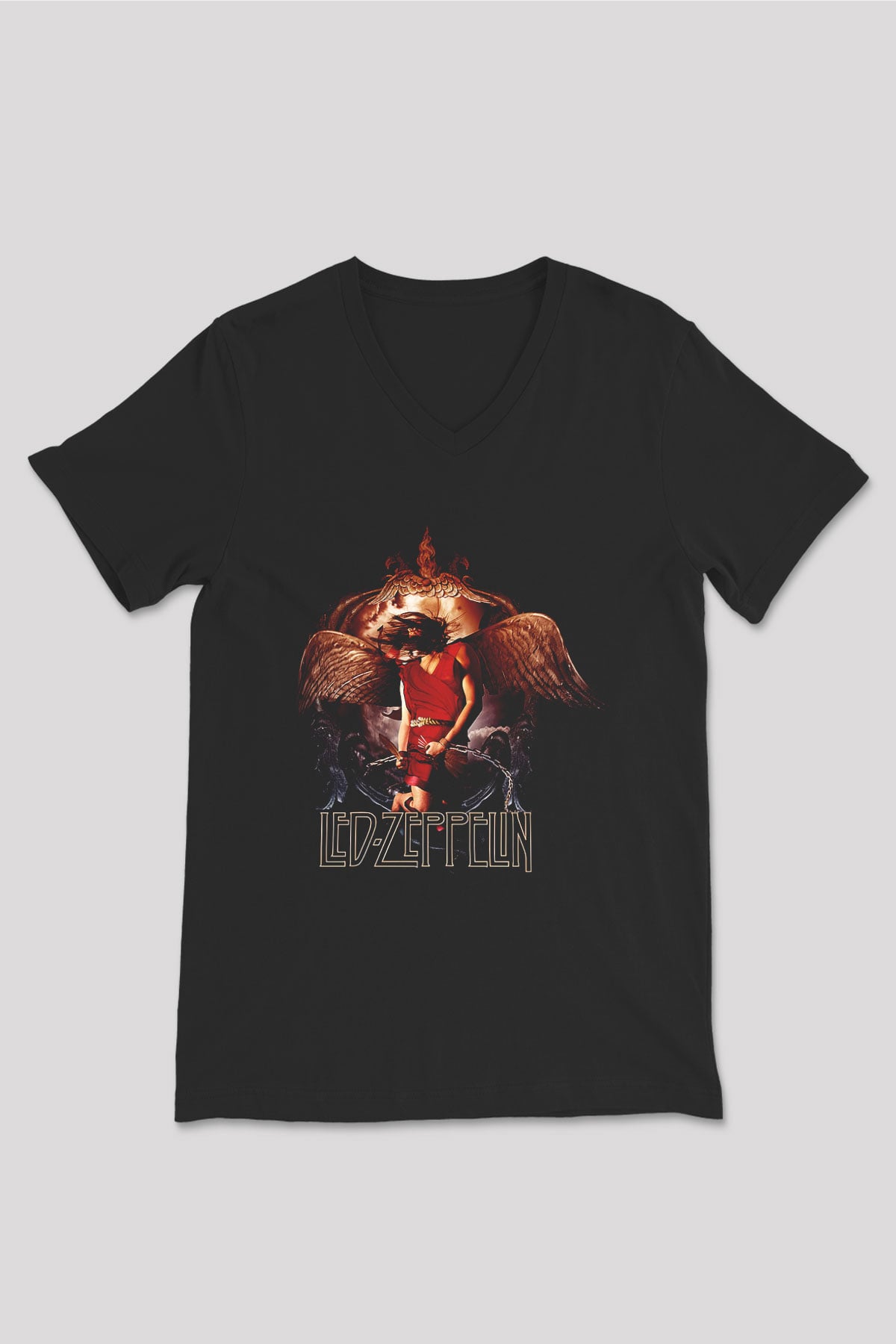 Led Zeppelin Siyah Unisex V Yaka Tişört T-Shirt