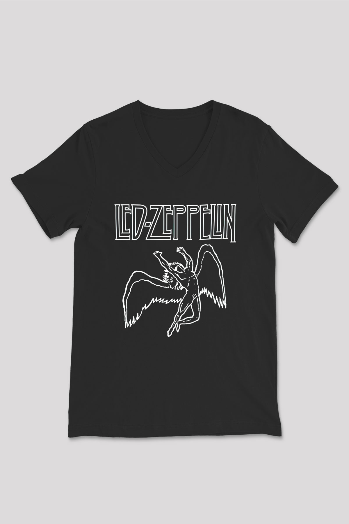 Led Zeppelin Siyah Unisex V Yaka Tişört T-Shirt