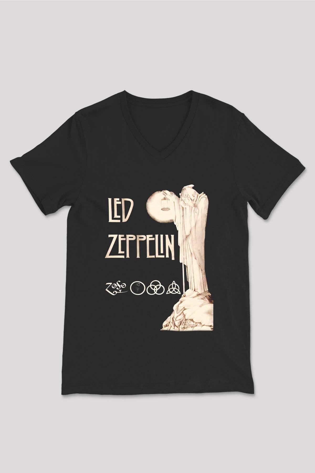Led Zeppelin Siyah Unisex V Yaka Tişört T-Shirt