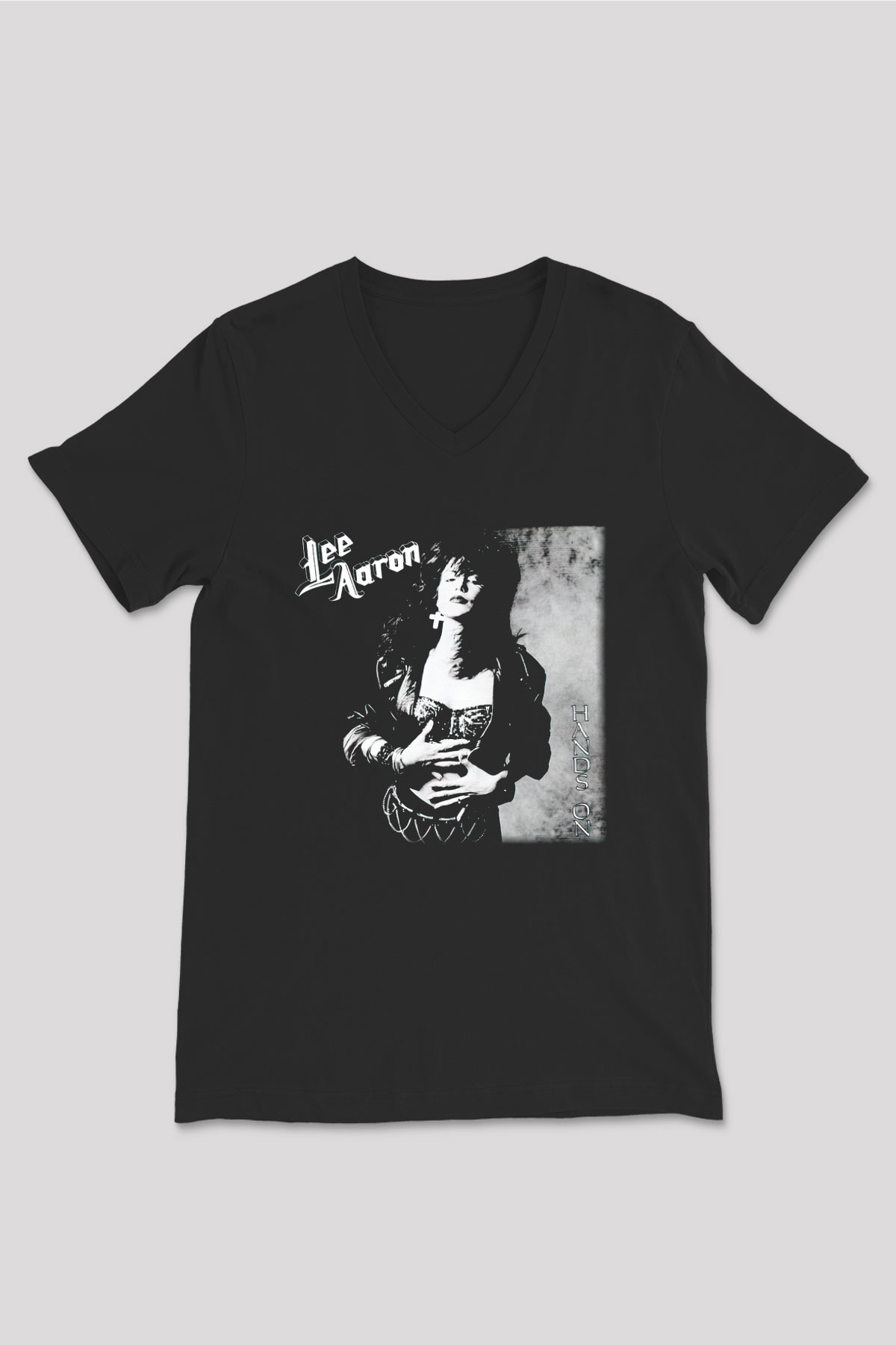 Lee Aaron Siyah Unisex V Yaka Tişört T-Shirt