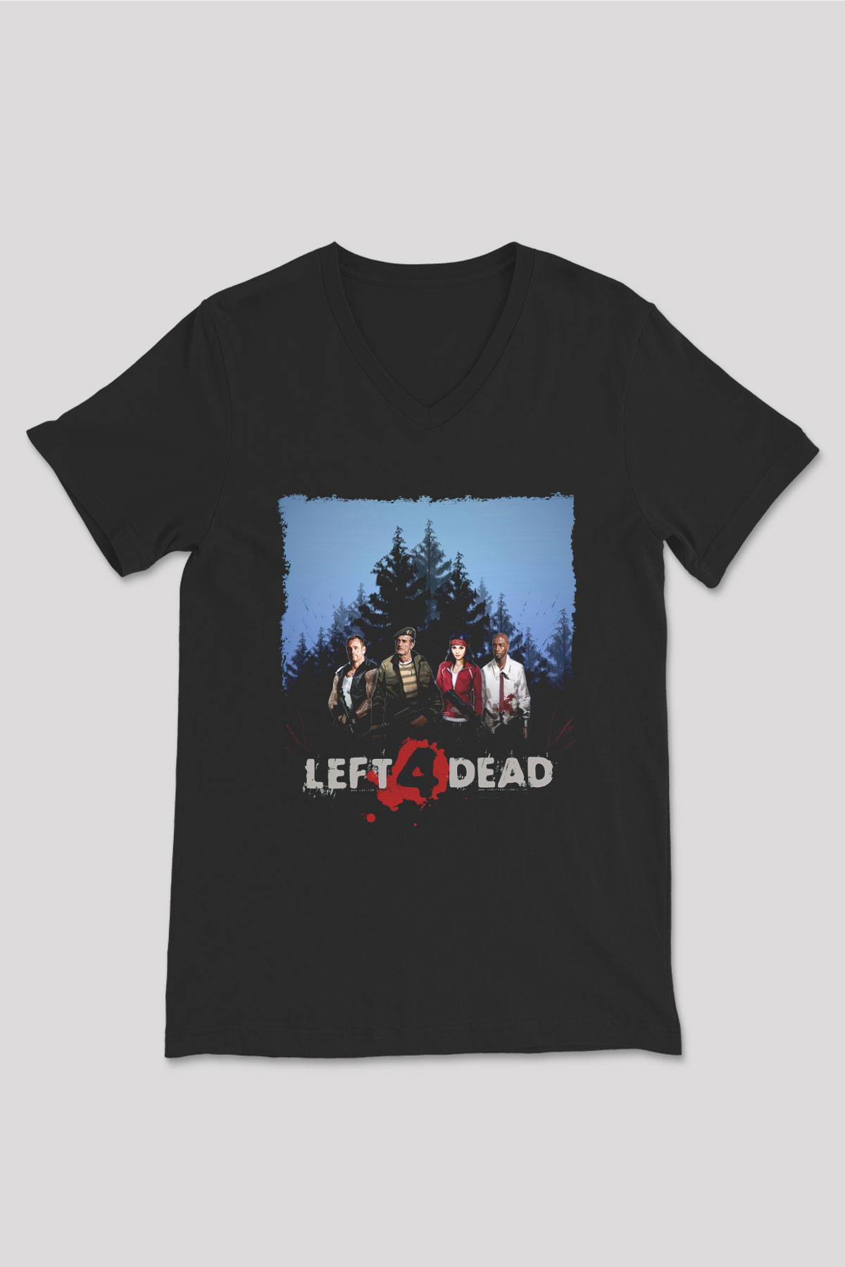 Left 4 Dead Siyah Unisex V Yaka Tişört