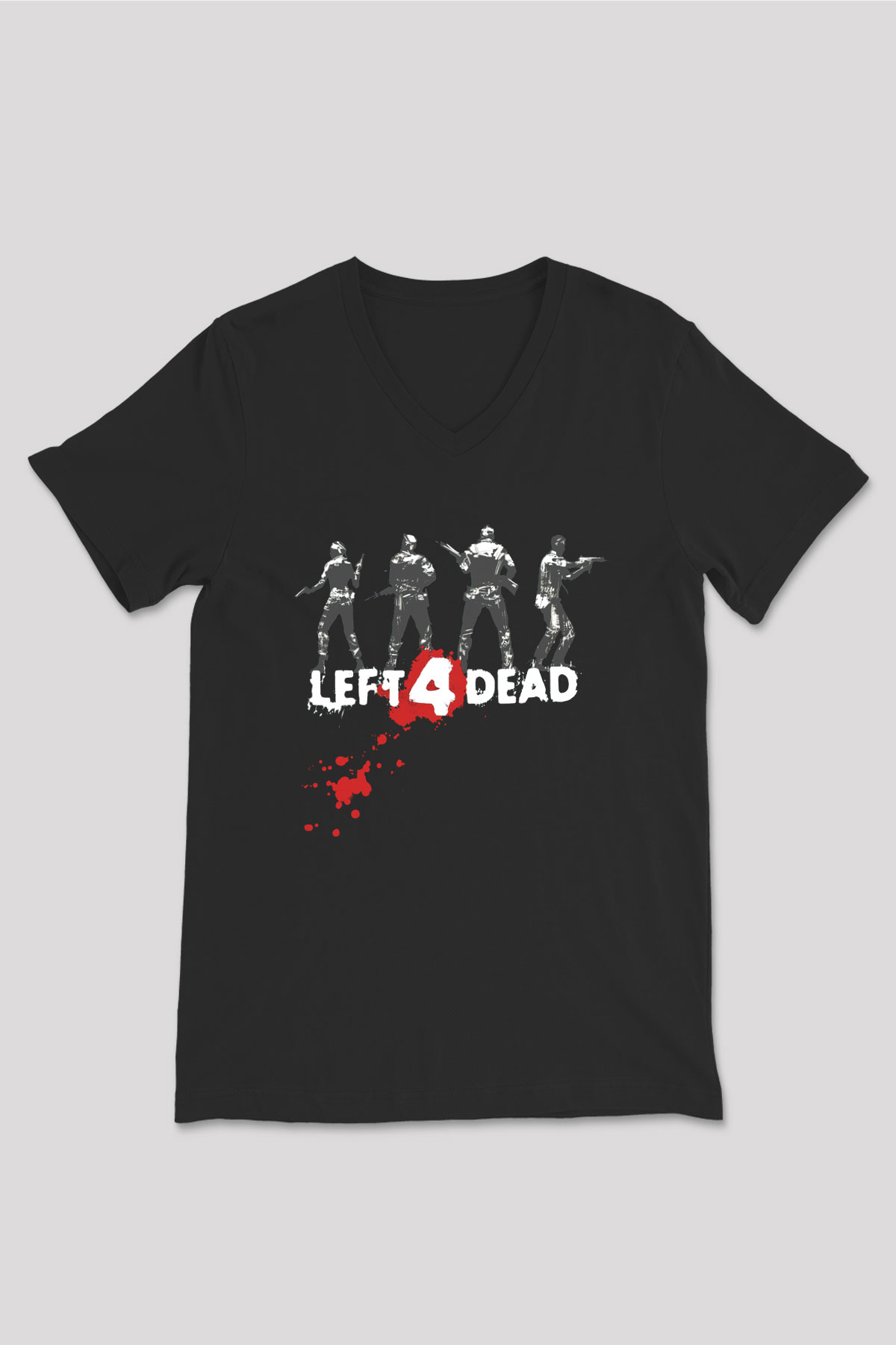 Left 4 Dead Siyah Unisex V Yaka Tişört