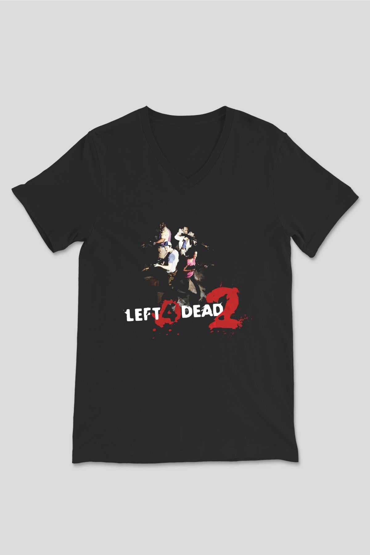 Left 4 Dead Siyah Unisex V Yaka Tişört T-Shirt