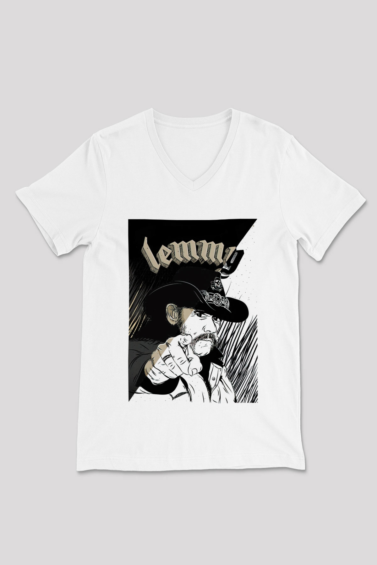 Lemmy Beyaz Unisex V Yaka Tişört T-Shirt
