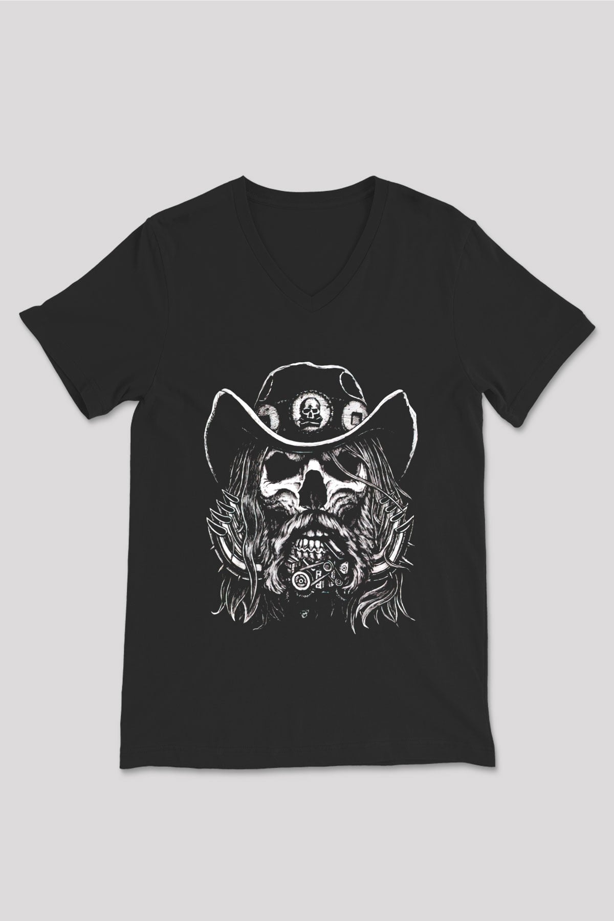 Lemmy Siyah Unisex V Yaka Tişört