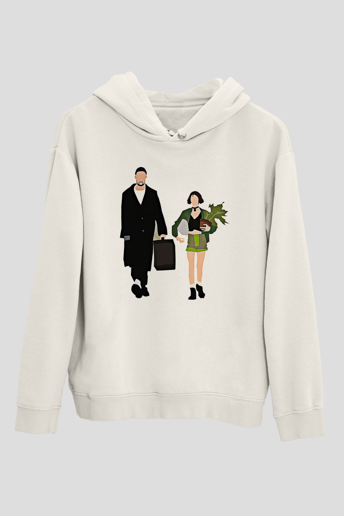 Leon Baskılı Beyaz Unisex Hoodie