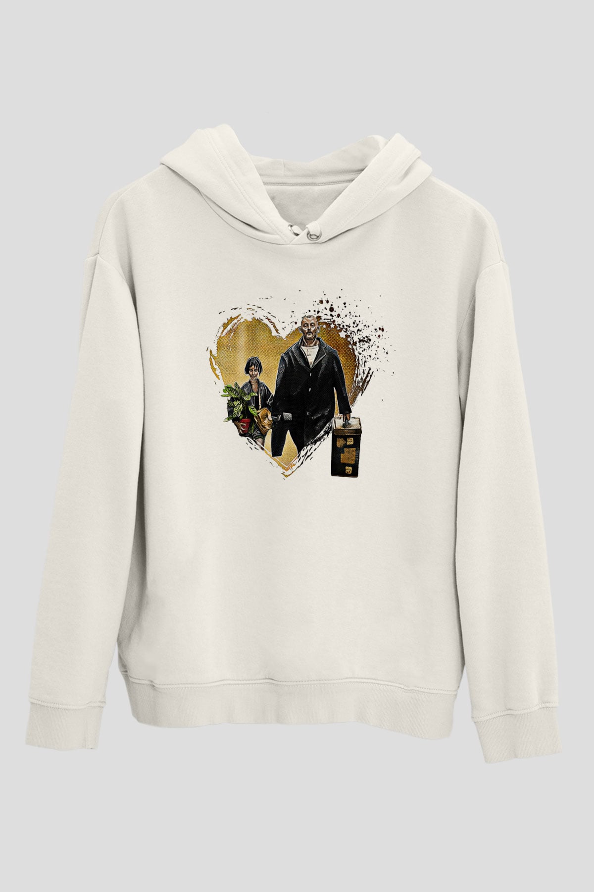 Leon Baskılı Beyaz Unisex Hoodie