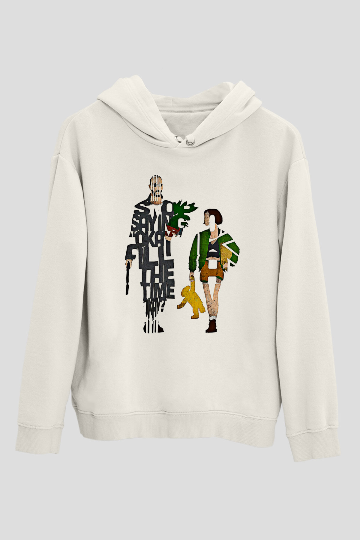 Leon Baskılı Beyaz Unisex Hoodie