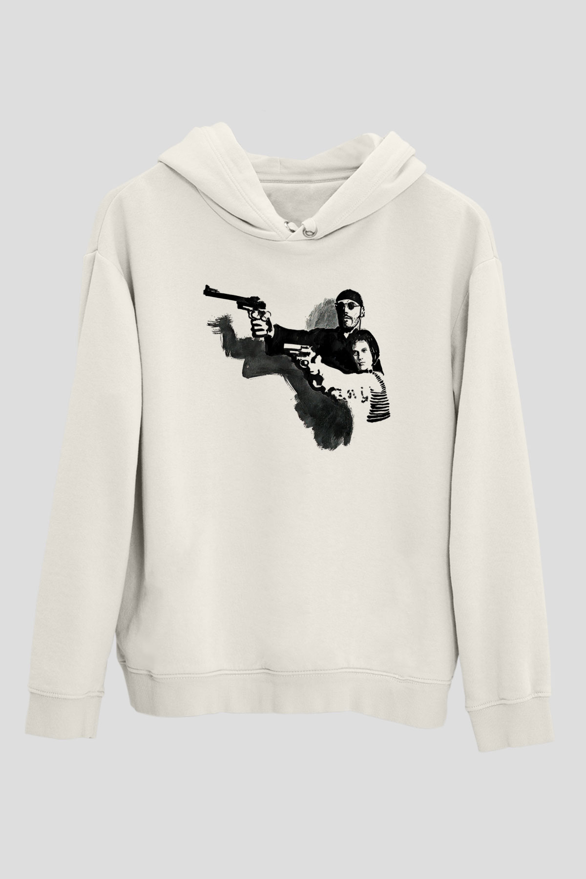 Leon Baskılı Beyaz Unisex Hoodie