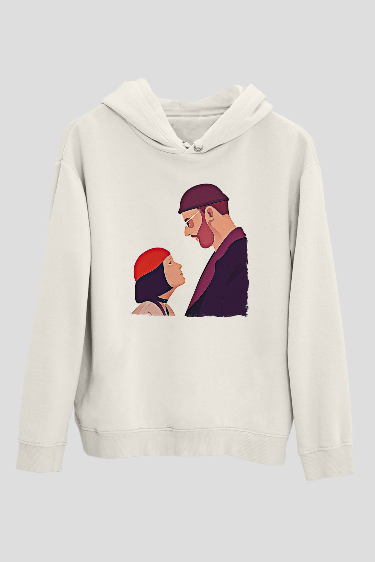 Leon Baskılı Beyaz Unisex Hoodie