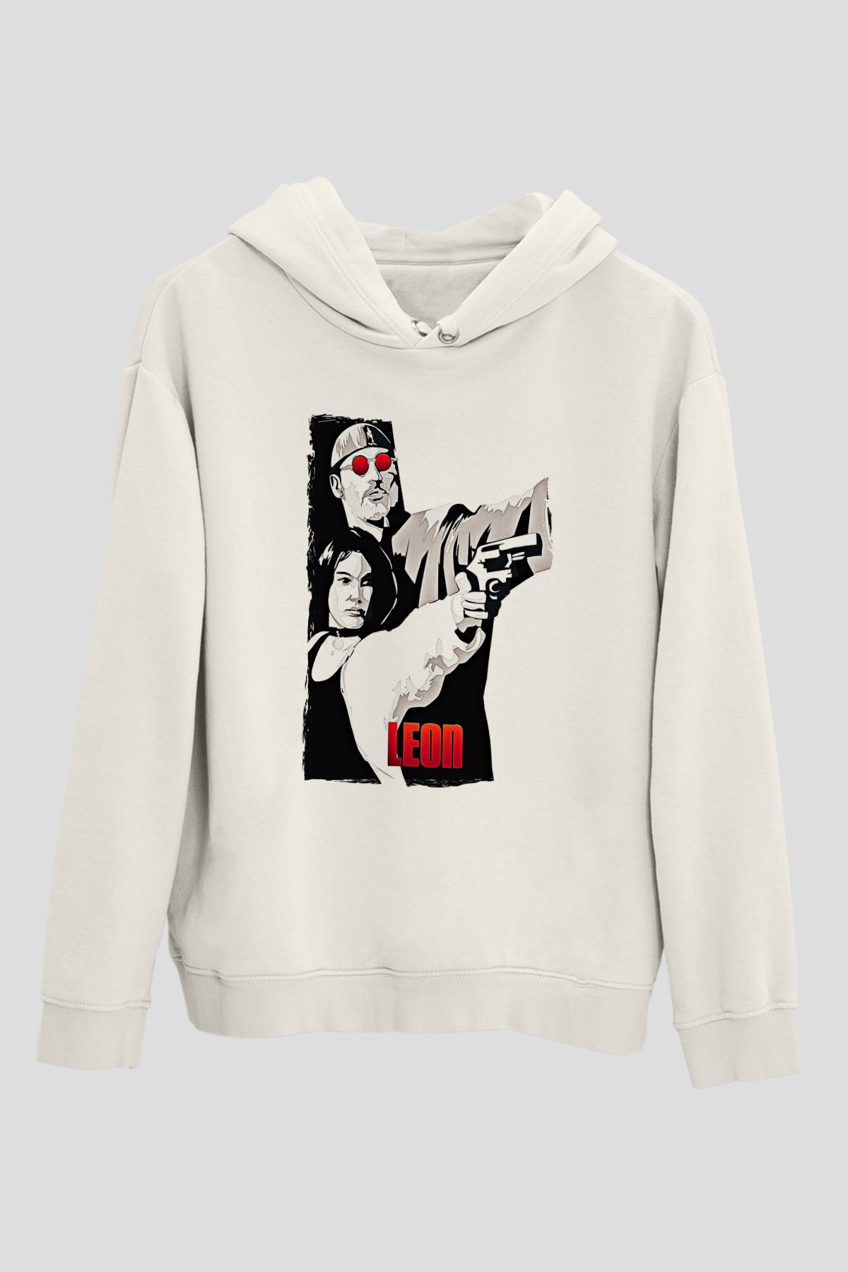 Leon Baskılı Beyaz Unisex Hoodie