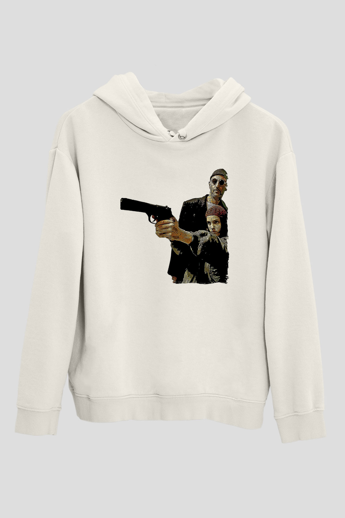 Leon Baskılı Beyaz Unisex Hoodie