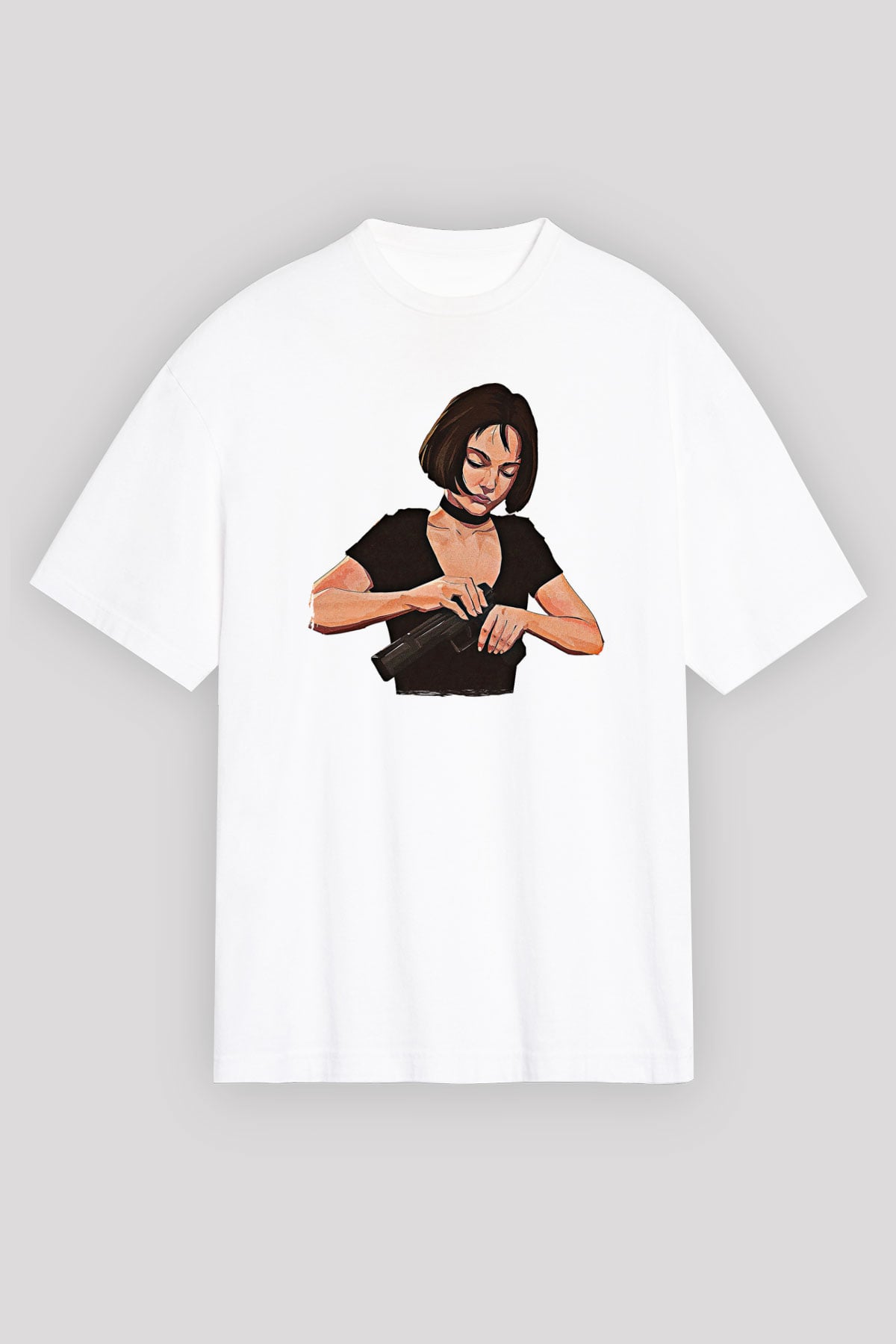 Leon Baskılı Beyaz Unisex Oversize Tişört - Tshirt