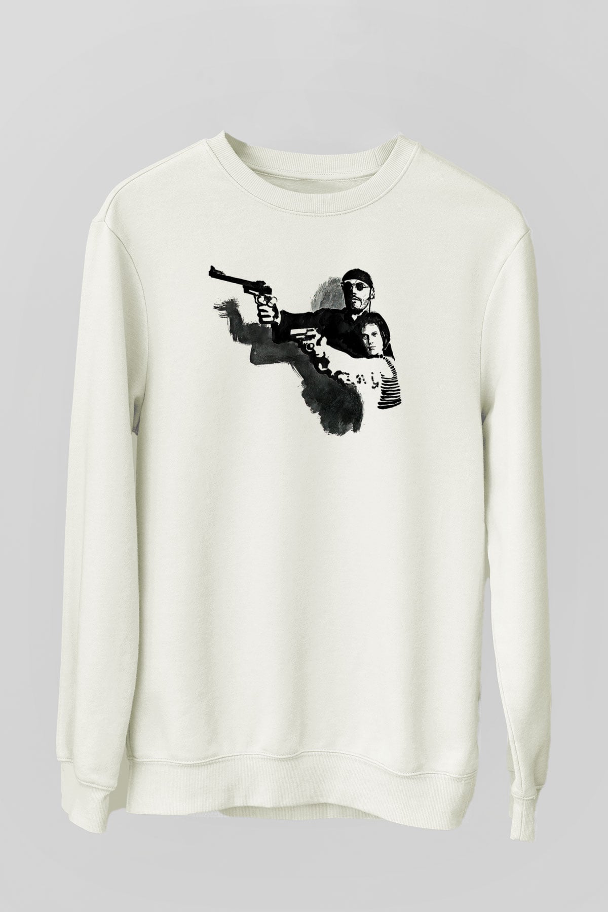 Leon Baskılı Beyaz Unisex Sweatshirt