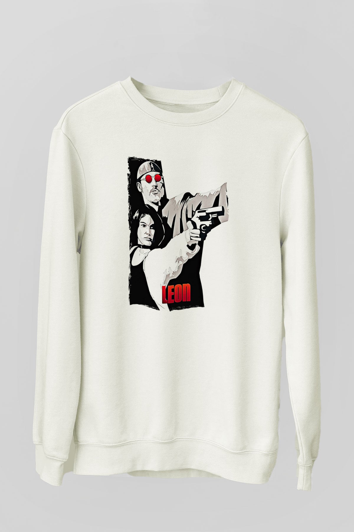Leon Baskılı Beyaz Unisex Sweatshirt