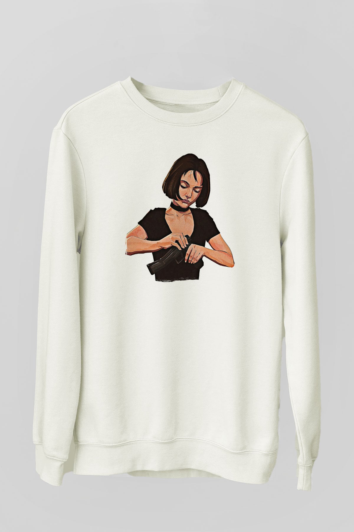 Leon Baskılı Beyaz Unisex Sweatshirt