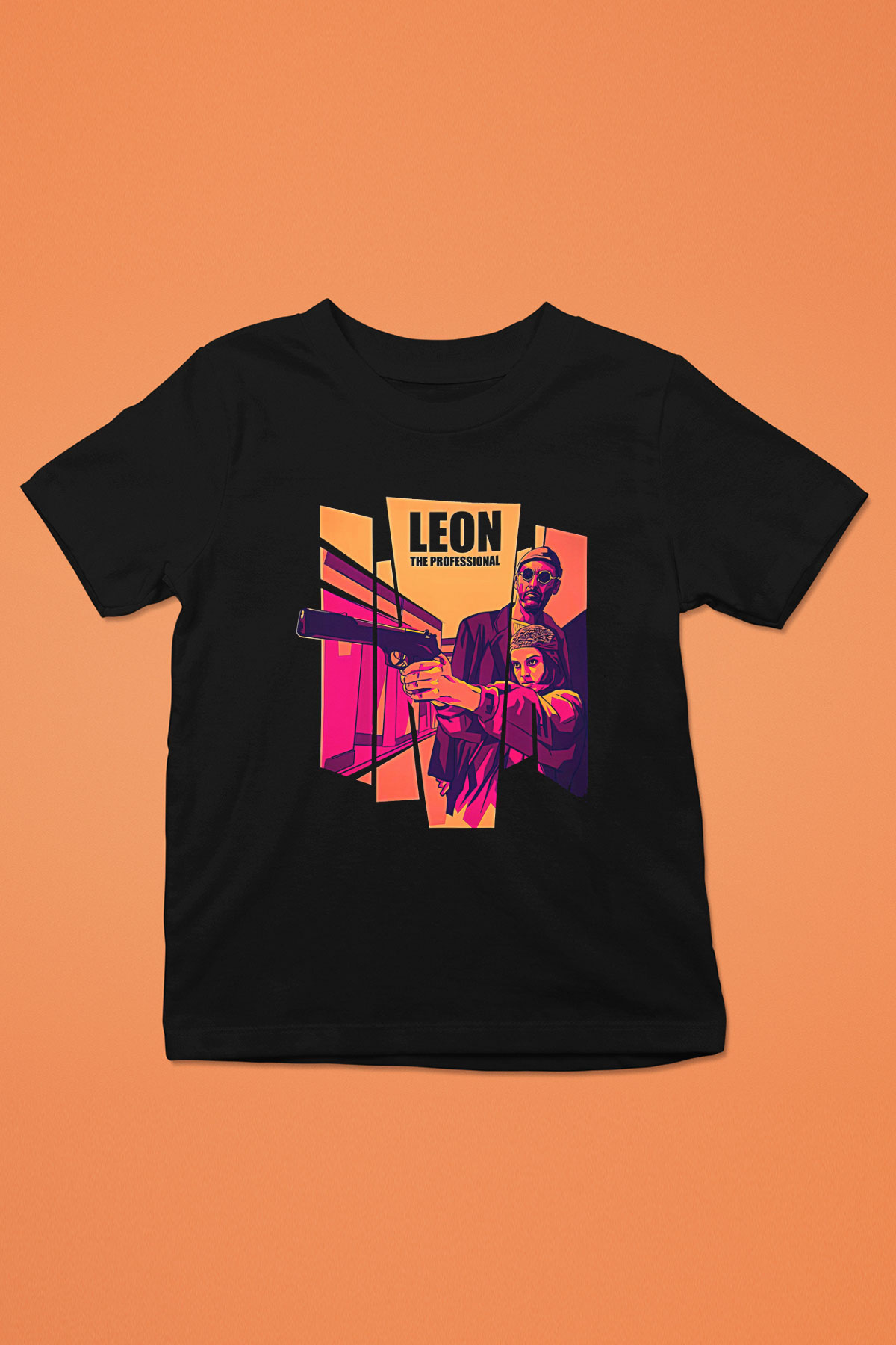 Leon Baskılı Unisex Siyah Çocuk Tişört - Tshirt
