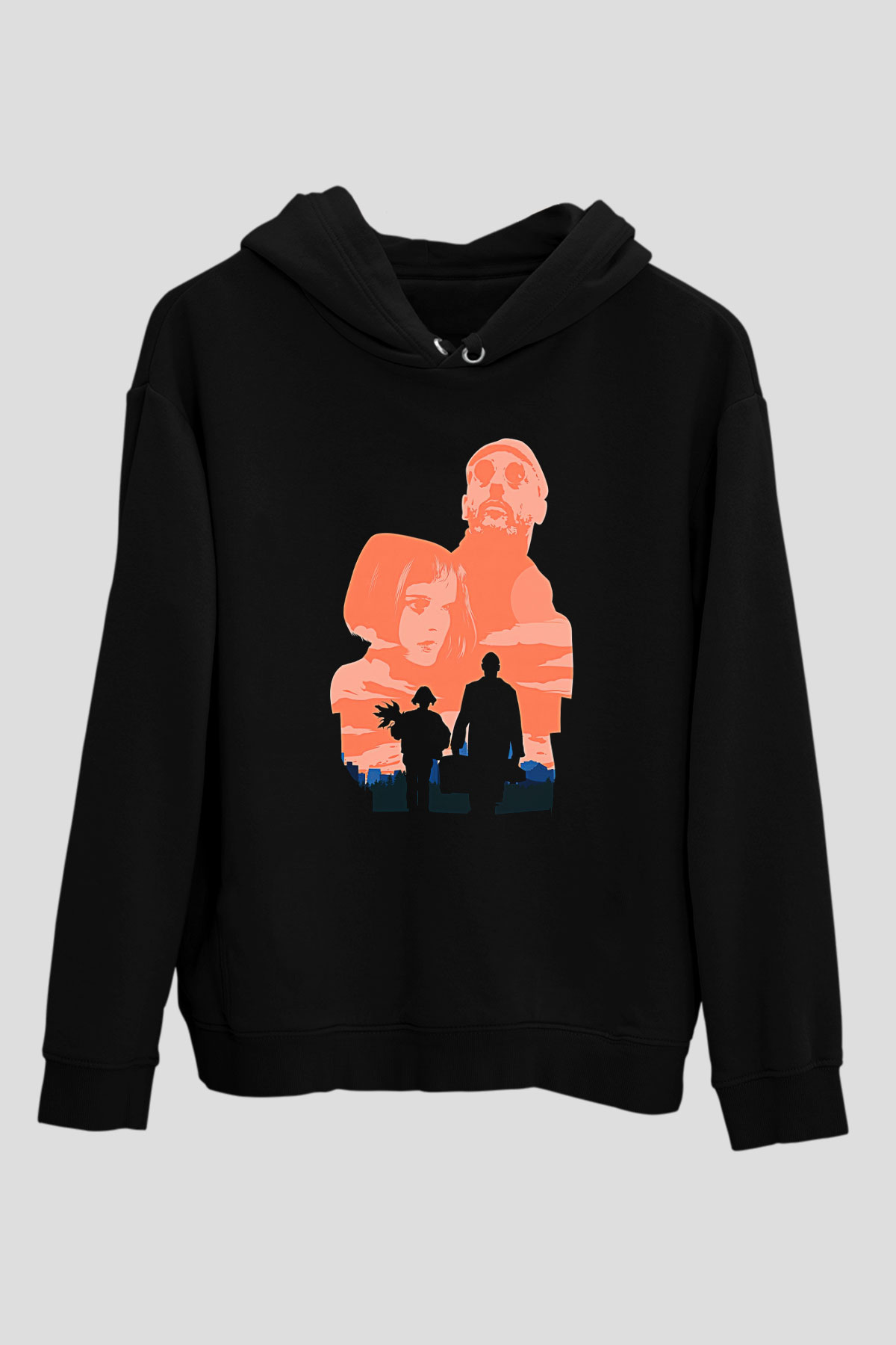 Leon Baskılı Unisex Siyah Hoodie