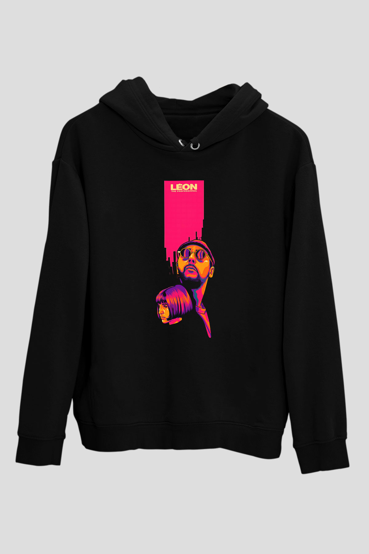 Leon Baskılı Unisex Siyah Hoodie