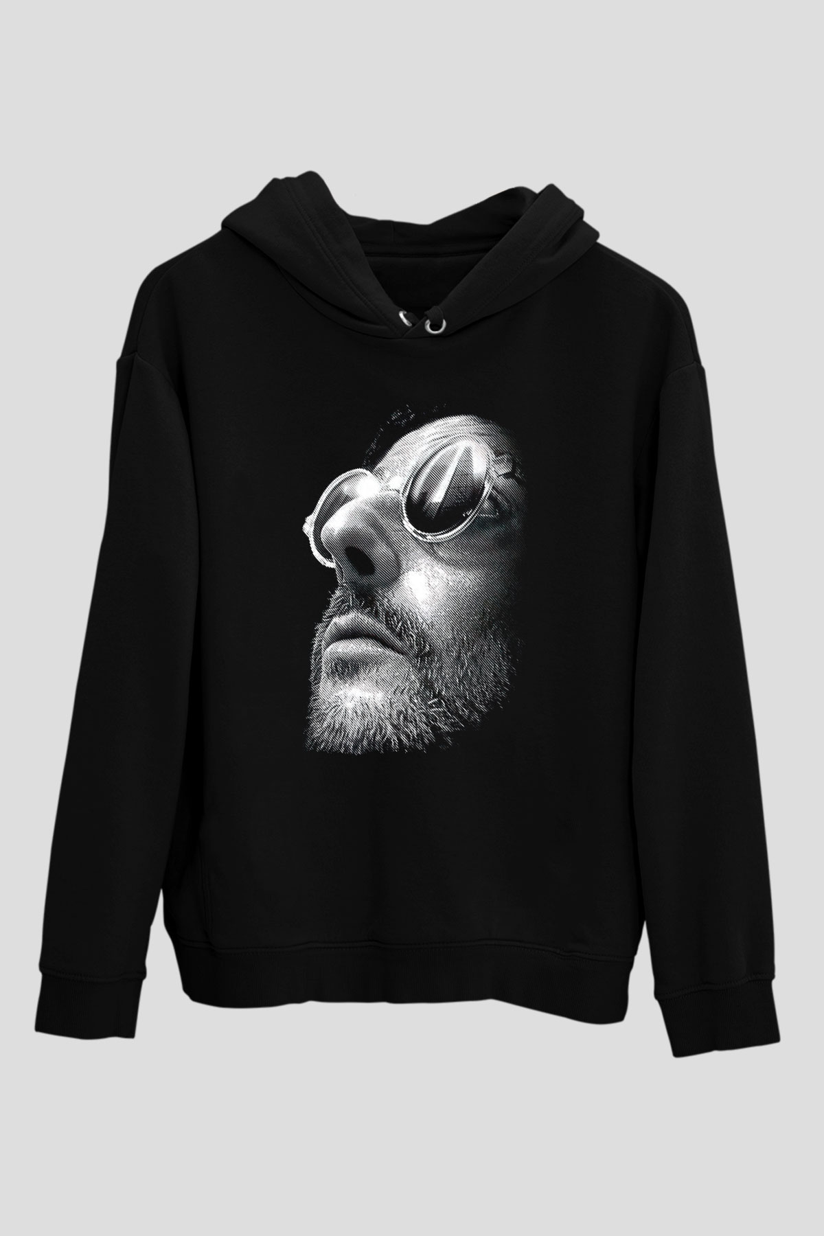 Leon Baskılı Unisex Siyah Hoodie