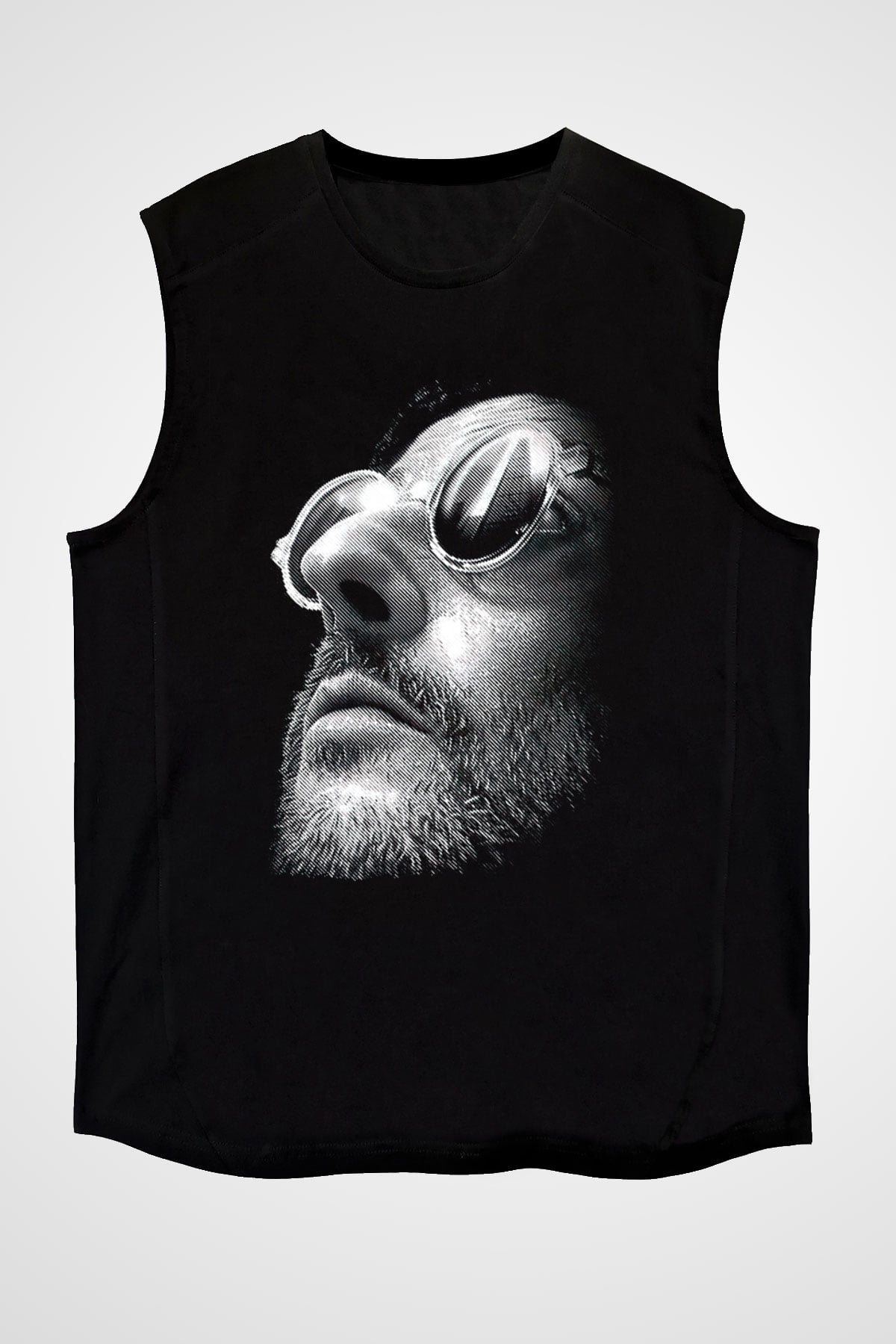 Leon Baskılı Unisex Siyah Kolsuz Tişört - Tshirt