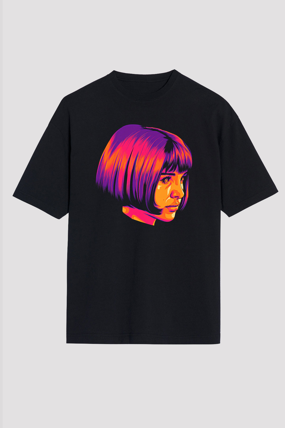 Leon Baskılı Unisex Siyah Oversize Tişört - Tshirt