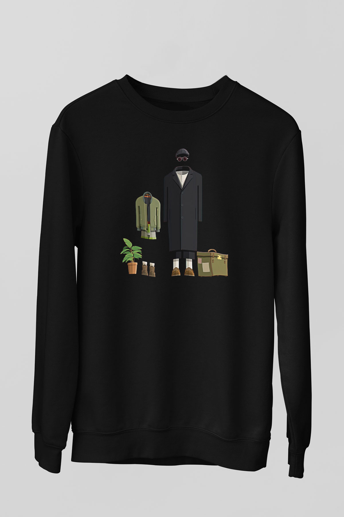 Leon Baskılı Unisex Siyah Sweatshirt