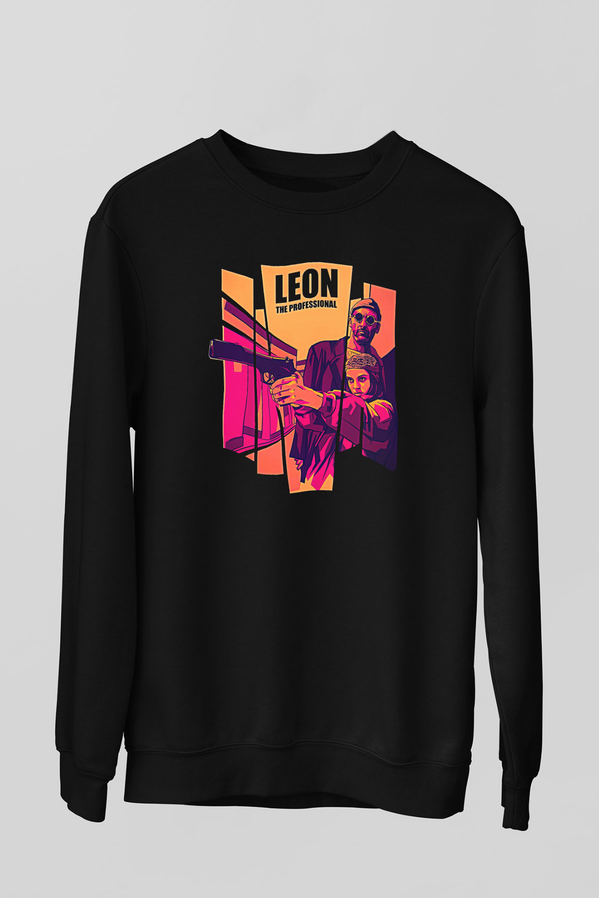Leon Baskılı Unisex Siyah Sweatshirt