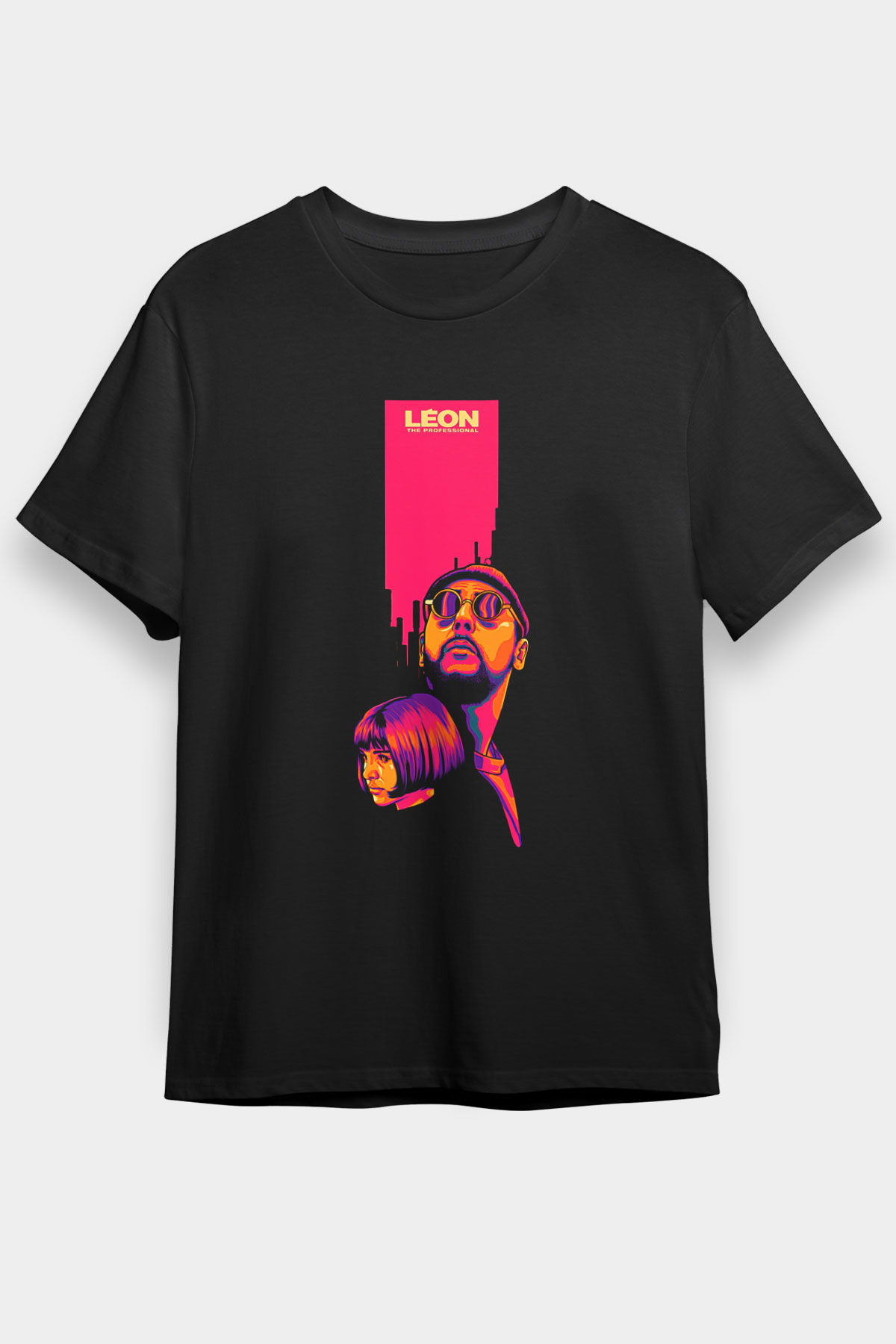 Leon Baskılı Unisex Siyah Tişört - Tshirt