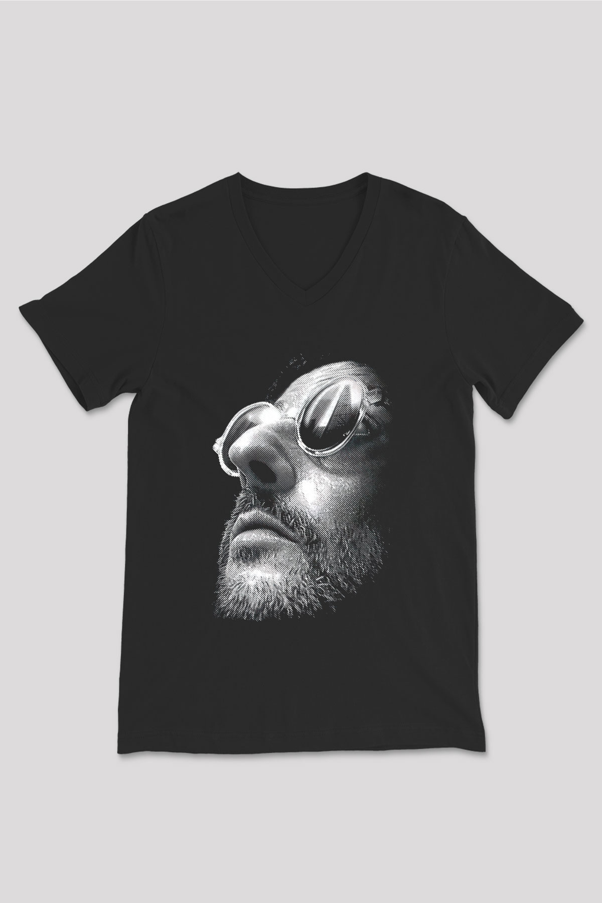 Leon Baskılı Unisex Siyah V Yaka Tişört - Tshirt