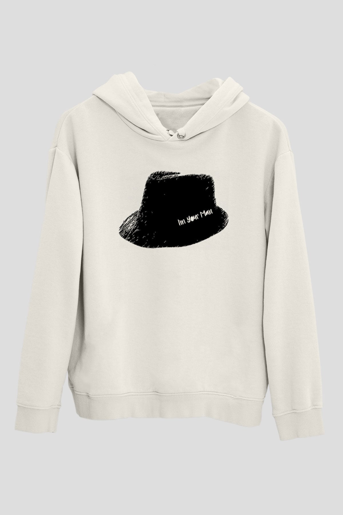 Leonard Cohen Baskılı Beyaz Unisex Kapüşonlu Sweatshirt