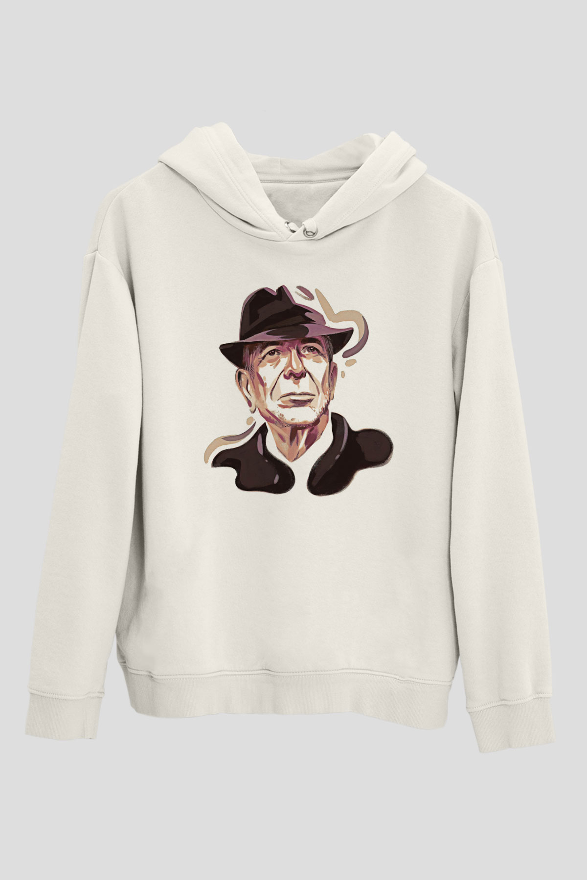 Leonard Cohen Baskılı Beyaz Unisex Kapüşonlu Sweatshirt