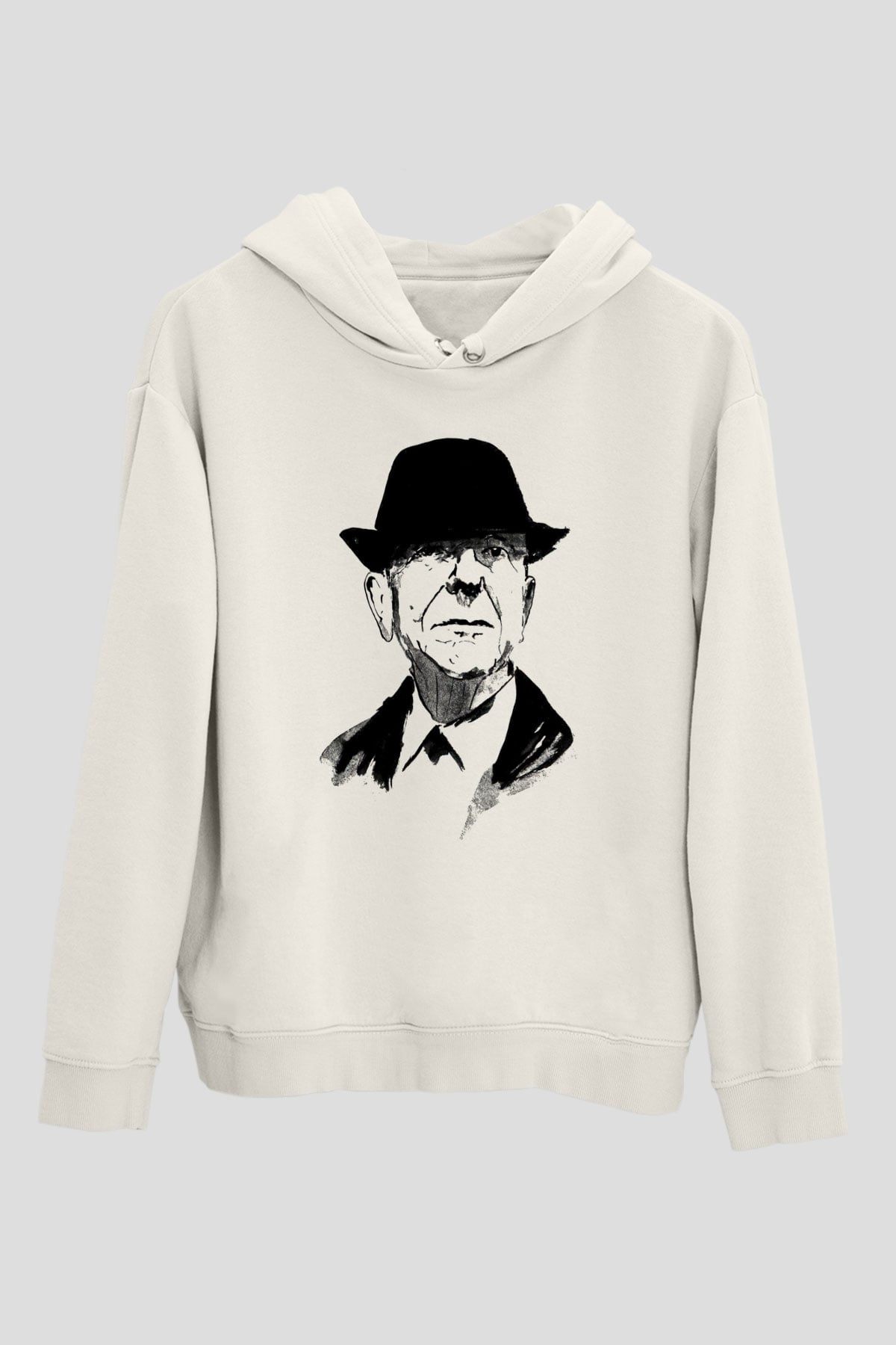 Leonard Cohen Baskılı Beyaz Unisex Kapüşonlu Sweatshirt