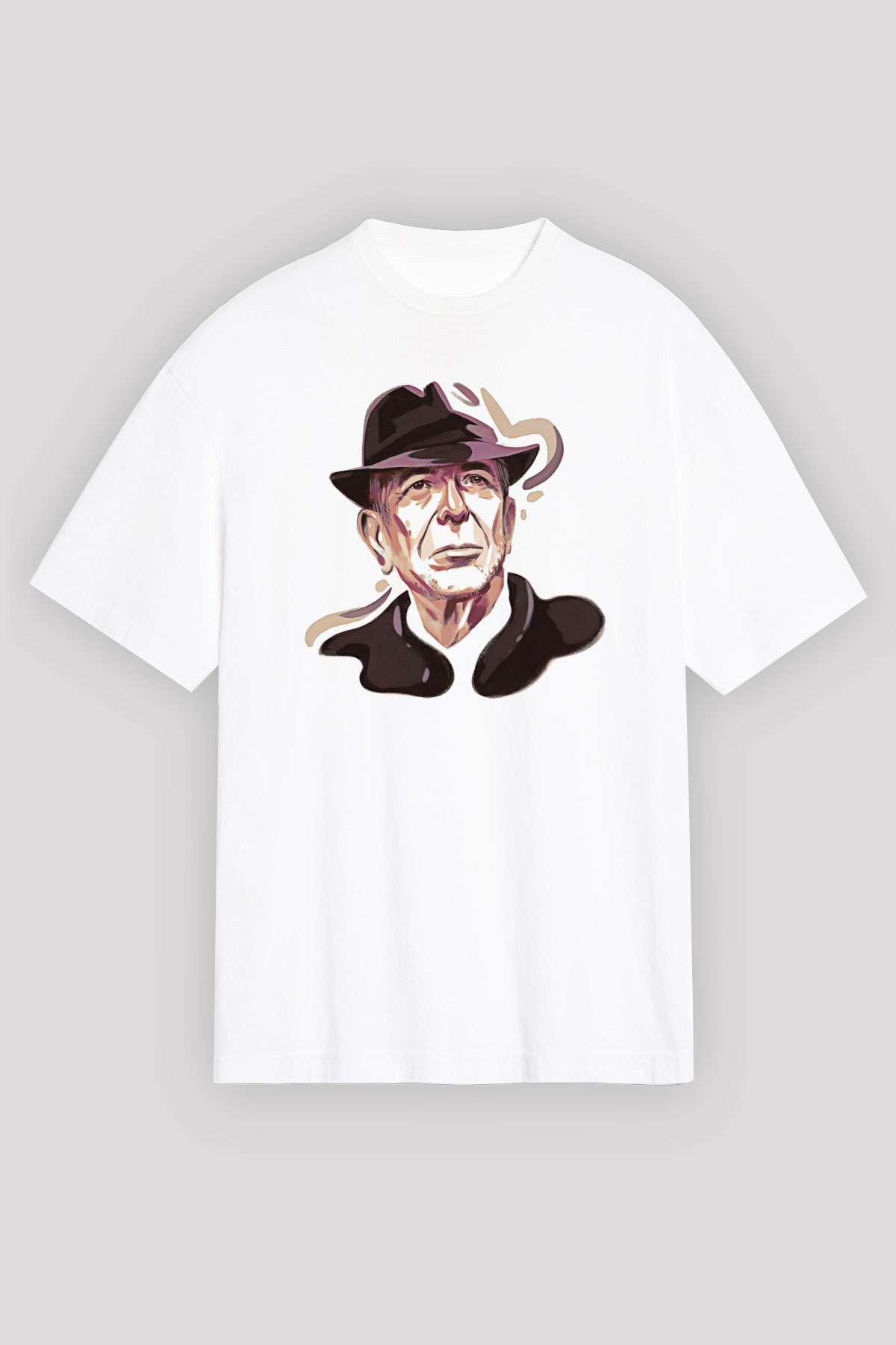 Leonard Cohen Baskılı Beyaz Unisex Oversize Tişört - Tshirt