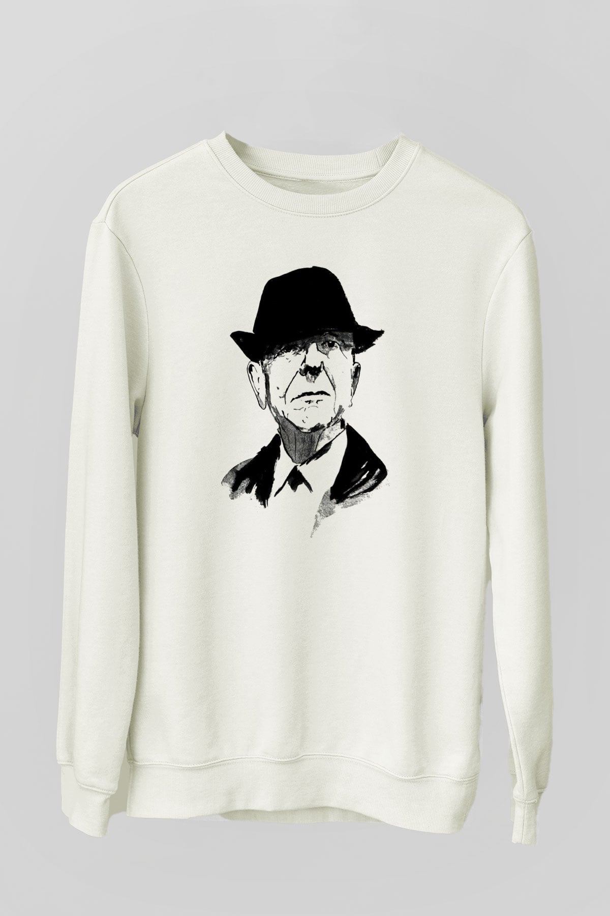 Leonard Cohen Baskılı Beyaz Unisex Sweatshirt