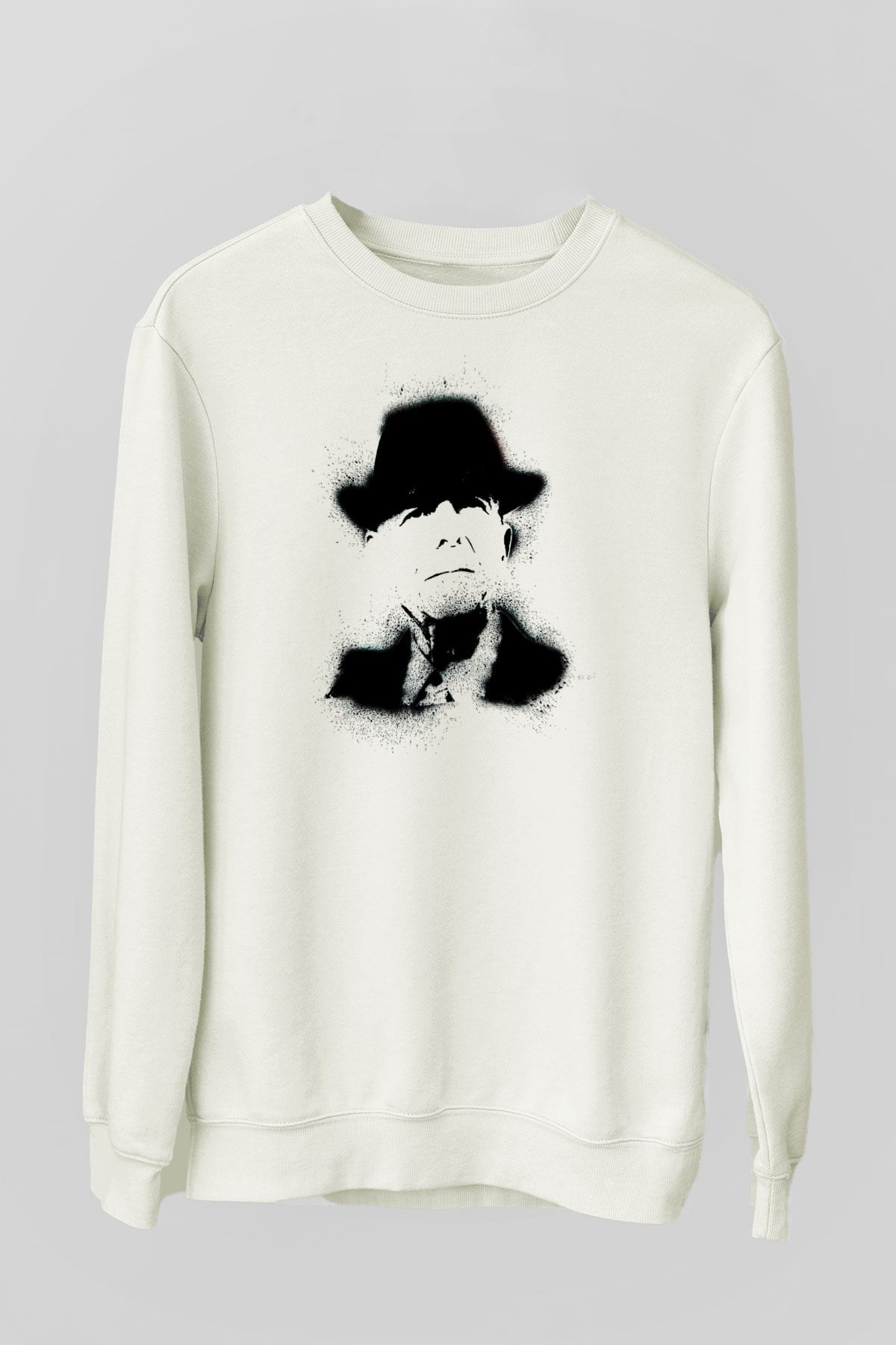 Leonard Cohen Baskılı Beyaz Unisex Sweatshirt
