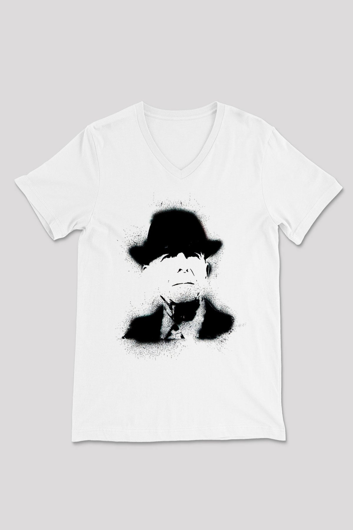 Leonard Cohen Baskılı Beyaz Unisex V Yaka Tişört - Tshirt