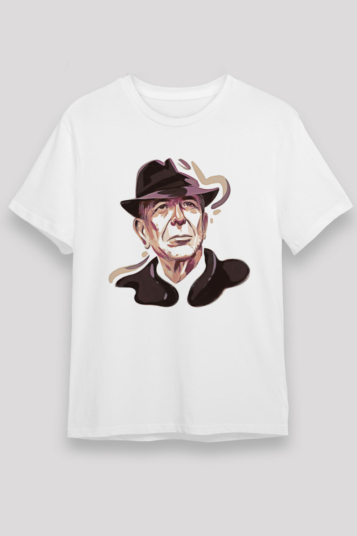 Leonard Cohen Baskılı Unisex Beyaz Tişört - Tshirt