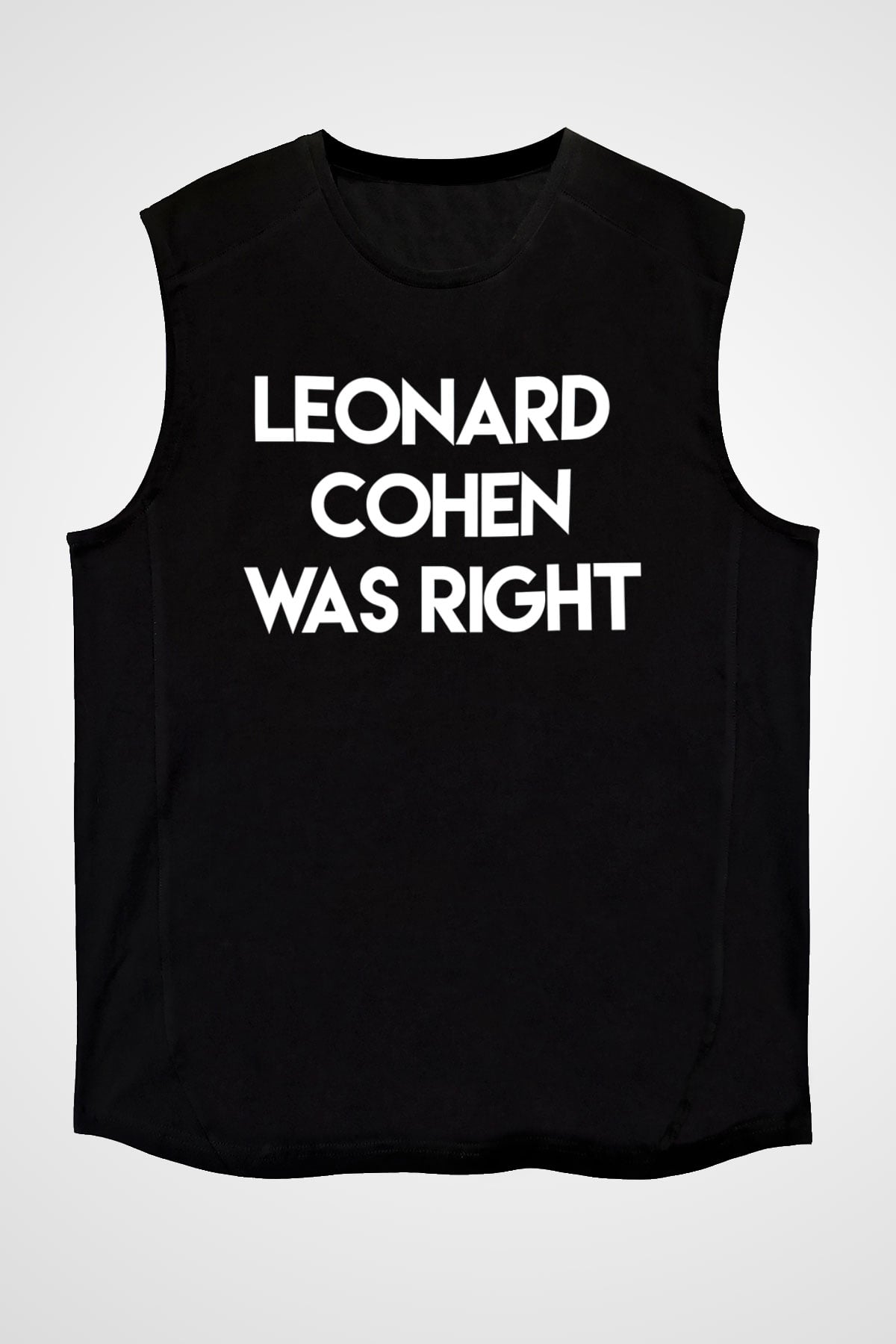 Leonard Cohen Baskılı Unisex Siyah Kolsuz Tişört - Tshirt