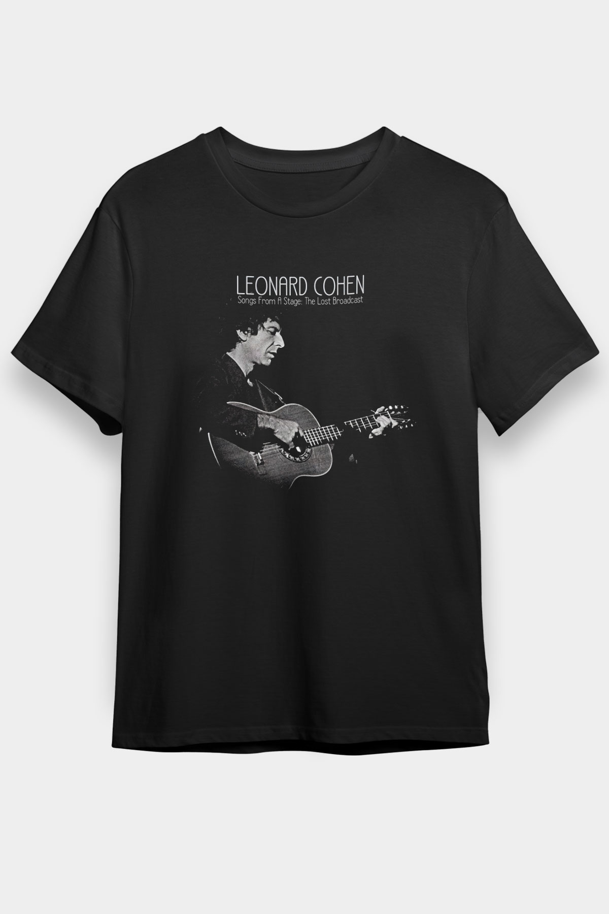 Leonard Cohen Baskılı Unisex Siyah Tişört - Tshirt