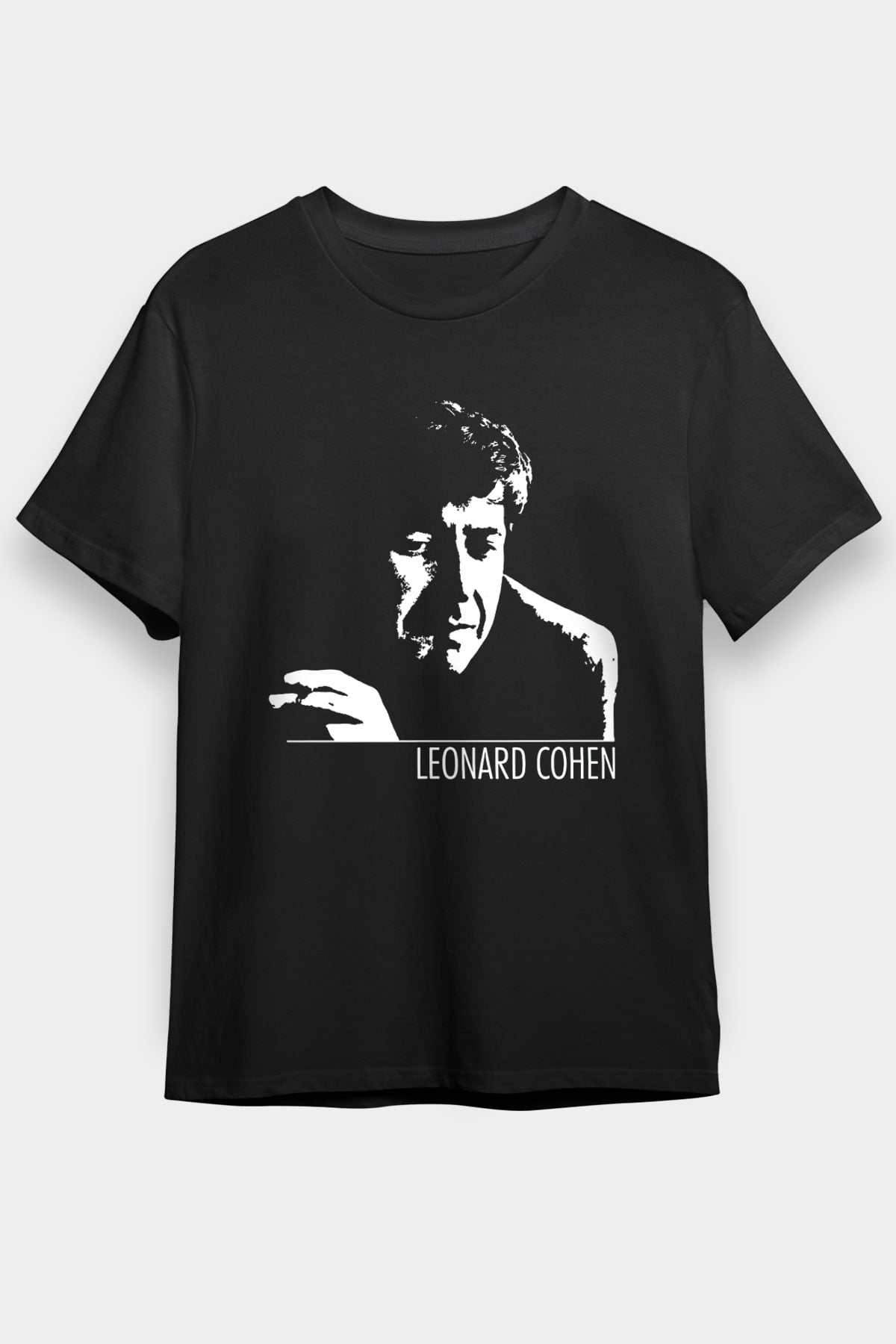 Leonard Cohen Baskılı Unisex Siyah Tişört - Tshirt