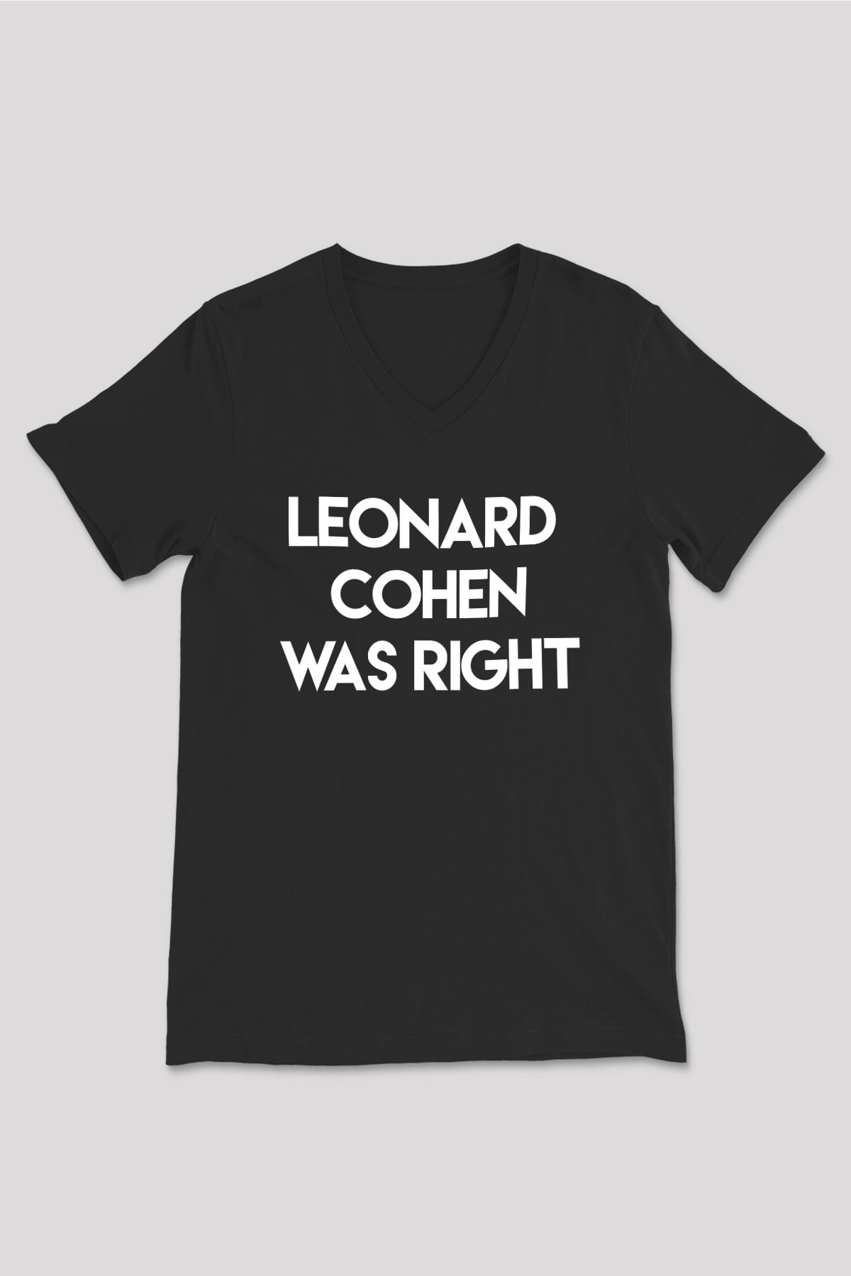 Leonard Cohen Baskılı Unisex Siyah V Yaka Tişört - Tshirt