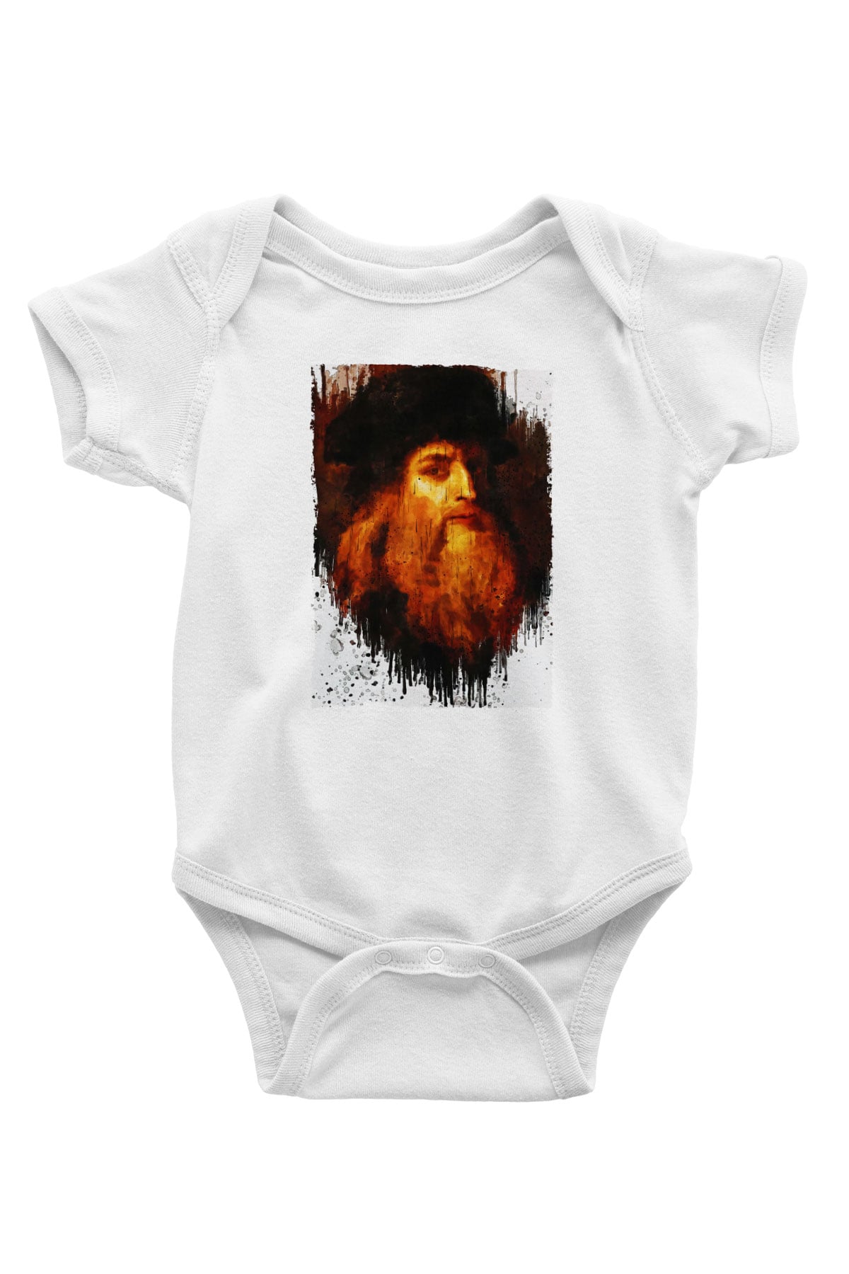 Leonardo da Vinci Portre Baskılı Beyaz Bebek Body - Zıbın