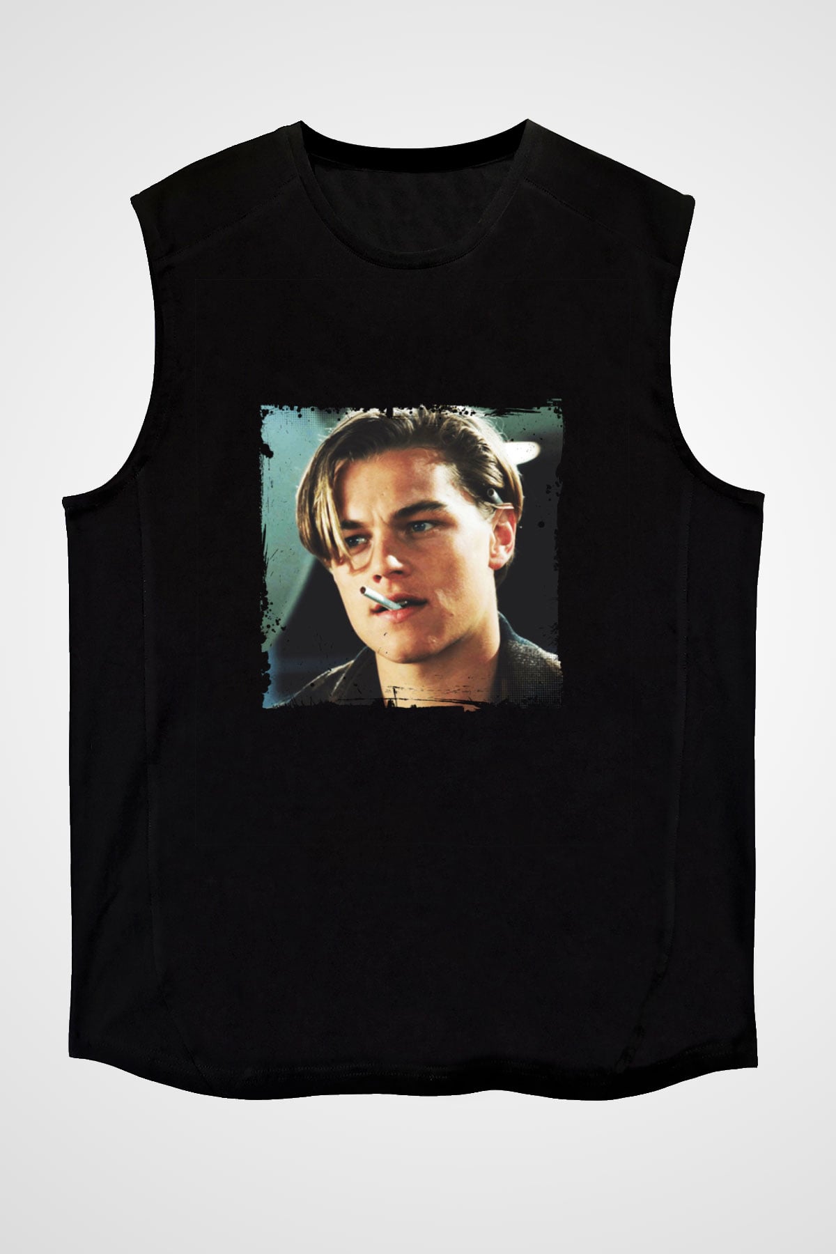 Leonardo DiCaprio Baskılı Unisex Siyah Kolsuz Tişört