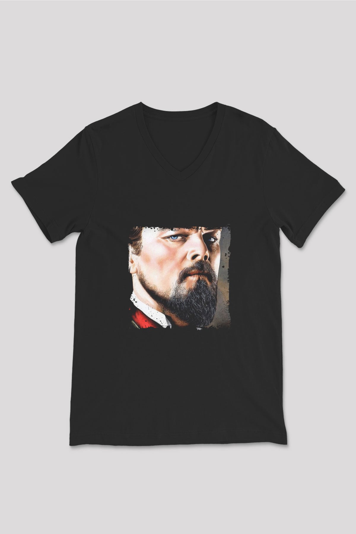 Leonardo DiCaprio Baskılı Unisex Siyah V Yaka Tişört